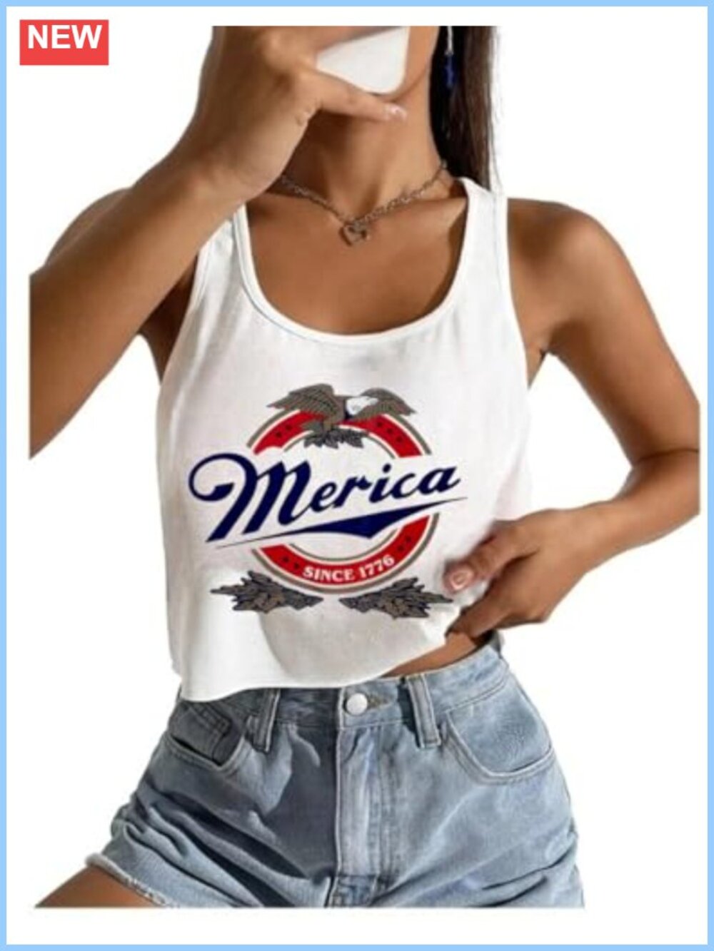 American Flag Crop Tank Top Sleeveless Patriotic 4th of July Tee